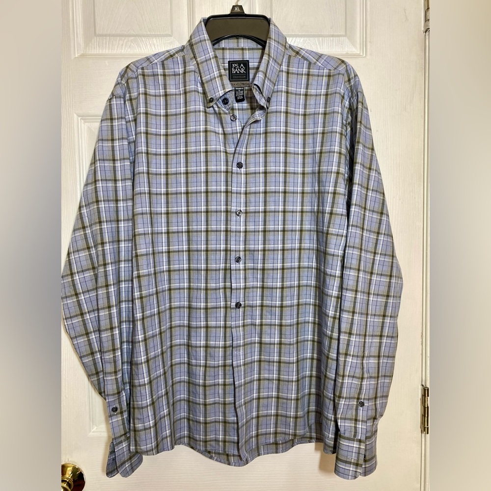 Men's Plaid Button-Down Shirt by Jos A Banks. Like new
